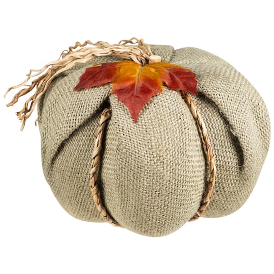 7" Green Burlap Autumn Harvest Tabletop Pumpkin